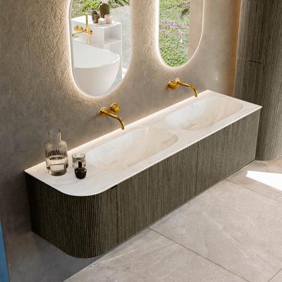 Badmeubel Mondiaz Kurve-Dlux | 165 cm cm | Meubelkleur Shadow | Wastafelkleur Ostra | Solid surface | Dubbel / Rechts spoelbak | Zonder kraangat(en)