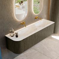 Badmeubel Mondiaz Kurve-Dlux | 165 cm cm | Meubelkleur Shadow | Wastafelkleur Ostra | Solid surface | Dubbel / Rechts spoelbak | Zonder kraangat(en)