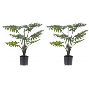 2x Groene Philodendron kunstplant 60 cm in zwarte pot