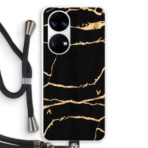 Gouden marmer: Huawei P50 Transparant Hoesje met koord