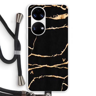 Gouden marmer: Huawei P50 Transparant Hoesje met koord