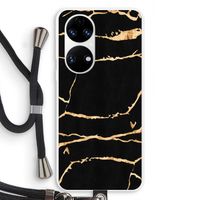 Gouden marmer: Huawei P50 Transparant Hoesje met koord