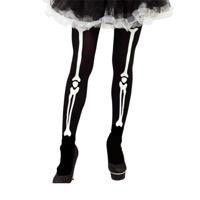 Halloween/horror skeletten thema print verkleed panty - met botten - zwart - volwassenen - thumbnail