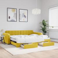 Slaapbank met onderschuifbed en lades 90x200 cm fluweel geel