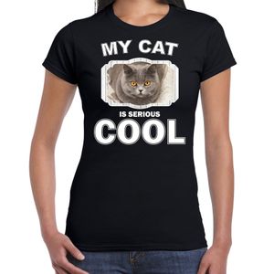 Katten liefhebber shirt Britse korthaar my cat is serious cool zwart voor dames 2XL  -