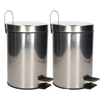 Pedaalemmer/prullenbak/vuilnisbak - 2x - 3 liter - zilver - RVS - 17 x 25 cmA - Pedaalemmers - thumbnail