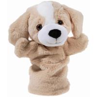 Pluche beige honden handpop knuffel 25 cm - Hondjes dieren knuffels - poppen theater