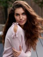 Trui van biologische cashmere met strikjes op de schouder
