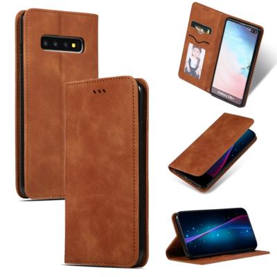 Retro huid feel Business magnetische horizontale Flip lederen case voor Samsung Galaxy S10 plus (bruin)