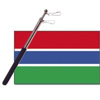 Landen vlag Gambia - 90 x 150 cm - met compacte draagbare telescoop vlaggenstok - supporters - thumbnail