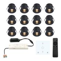 Set van 12 Betty LED Mini Inbouwspots met Trafo en Muurdimmer - 12 Volt 3 Watt 140 lumen - Dimbaar - Plat 37mm - 2700K - IP44 waterdicht - Zwart