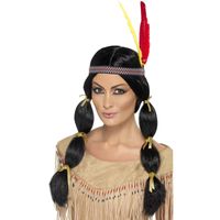 Indianen damespruik met staarten en hoofdband - thumbnail