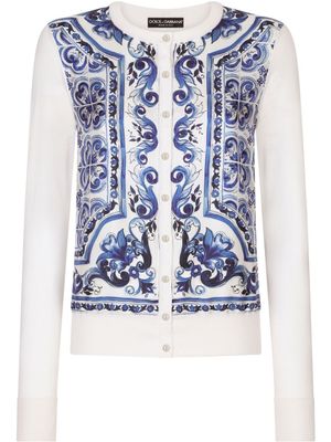 Dolce & Gabbana cardigan en soie à imprimé Majolica - Blanc