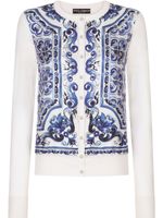 Dolce & Gabbana cardigan en soie à imprimé Majolica - Blanc