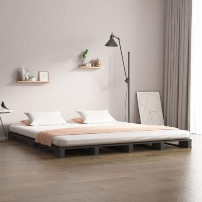 Palletbed massief hout grijs 150x200 cm