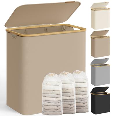 Wasmand met deksel, Bruine Kameel / 150L (60 x 38,5 x 70,5 cm)