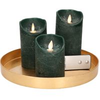 Ronde kaarsenplateau goud van kunststof D27 cm met 3 groene LED-kaarsen 10/12,5/15 cm - thumbnail