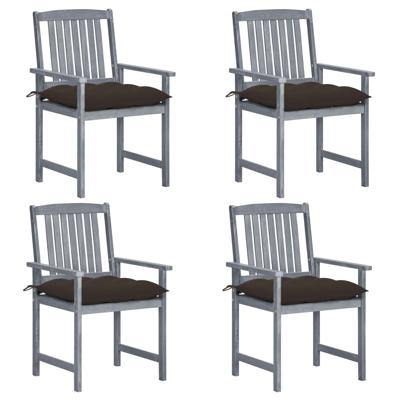 Tuinstoelen 4 st met kussens massief acaciahout grijs
