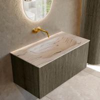 Badmeubel Mondiaz Kurve-Dlux | 90 cm | Meubelkleur Shadow | Wastafelkleur Nata | Solid surface | Wasbak midden spoelbak | Zonder kraangat(en)