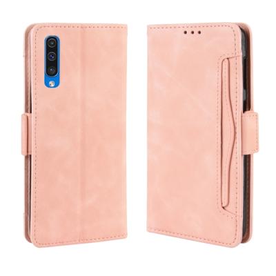 Portemonnee stijl huid voelen kalf patroon lederen draagtas voor Galaxy A50/A50s met aparte kaartsleuf (roze)