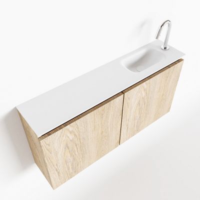 Toiletmeubel Mondiaz Ture | 100 cm | Meubelkleur Washed oak | Eden wastafel Talc Rechts | 1 kraangat