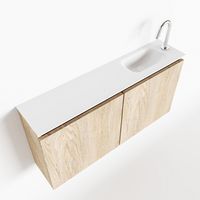Toiletmeubel Mondiaz Ture | 100 cm | Meubelkleur Washed oak | Eden wastafel Talc Rechts | 1 kraangat