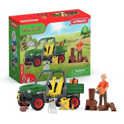 Boswachter met voertuig, Schleich-kofferbak met 1 voertuig met trieul, 1 geleed menselijk beeldje, 1 hondenbeeldje, voor kinderen