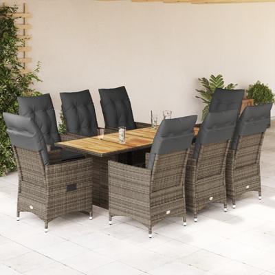 9-delige Tuinset met kussens poly rattan grijs