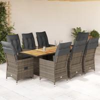 9-delige Tuinset met kussens poly rattan grijs