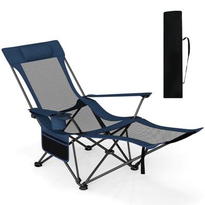 Campingstoel met Afneembare Voetensteun & Verstelbare Rugleuning & Hoofdsteun Visstoel-Marineblauw
