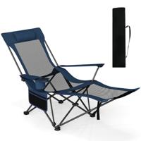 Campingstoel met Afneembare Voetensteun & Verstelbare Rugleuning & Hoofdsteun Visstoel-Marineblauw