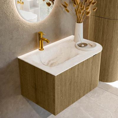 Badmeubel Mondiaz Kurve-Dlux | 75 cm cm | Meubelkleur Dusk | Wastafelkleur Frappe | Solid surface | Wasbak links zijde spoelbak | 1 kraangat