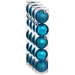 20x stuks kerstballen turquoise blauw glans en mat kunststof 5 cm