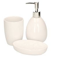 Witte badkamer/toilet accessoires set 3-delig van dolomiet - Badkameraccessoireset
