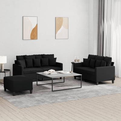 3-delige loungeset met kussens stof zwart
