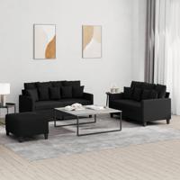 3-delige loungeset met kussens stof zwart