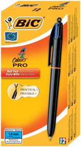 Bic Colours Pro 4-kleurenbalpen, medium, klassieke inktkleuren, lichaam zwart