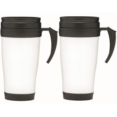 Thermosbeker/warmhoudbeker Koffie To Go - 2x - wit/zwart - 400 ml - koffie/thee bekers - dubbelwandi Thermosbeker/warmhoudbeker Koffie To Go - 2x - wit/zwart - 400 ml - koffie/thee bekers - dubbelwandi