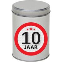 Cadeau Snoepblik - 10 jaar verjaardag - 9x13 cm - met leeftijd sticker