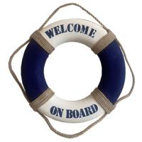 Gerkimex Reddingsboei - Welcome on board - 35 cm - blauw/wit - kunststof - maritiem thema decoratie