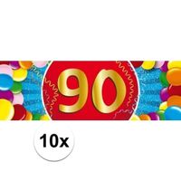 10x 90 Jaar leeftijd stickers verjaardag versiering   -