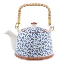 Clayre & Eef Theepot met Filter 700 ml Blauw Keramiek Rond Bloemen