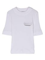 Brunello Cucinelli Kids t-shirt en maille nervurée à col montant - Blanc