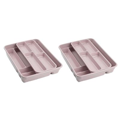 2x stuks bestekbakken - houders - 2 lagen - 40 x 30 x 7 cm - roze - kunststof - lade opbergers