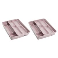 2x stuks bestekbakken - houders - 2 lagen - 40 x 30 x 7 cm - roze - kunststof - lade opbergers