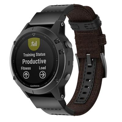 Canvas en lederen polsband horlogeband voor Garmin Fenix5 Plus polsband grootte: 150 + 110mm (bruin)