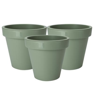 Pro Garden Plantenpot/bloempot - 3x - Tuin buiten - kunststof - groen - D25 cm