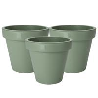 Pro Garden Plantenpot/bloempot - 3x - Tuin buiten - kunststof - groen - D25 cm