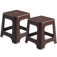Keukenkrukje/opstapje - 2x - rotan - bruin - kunststof - 33 x 33 x 30 cm