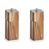 Zeller Peper/zout molens - 2x - acacia hout - 13 x 5 cm - Keuken/koken - Pepermolen - Zoutmolen